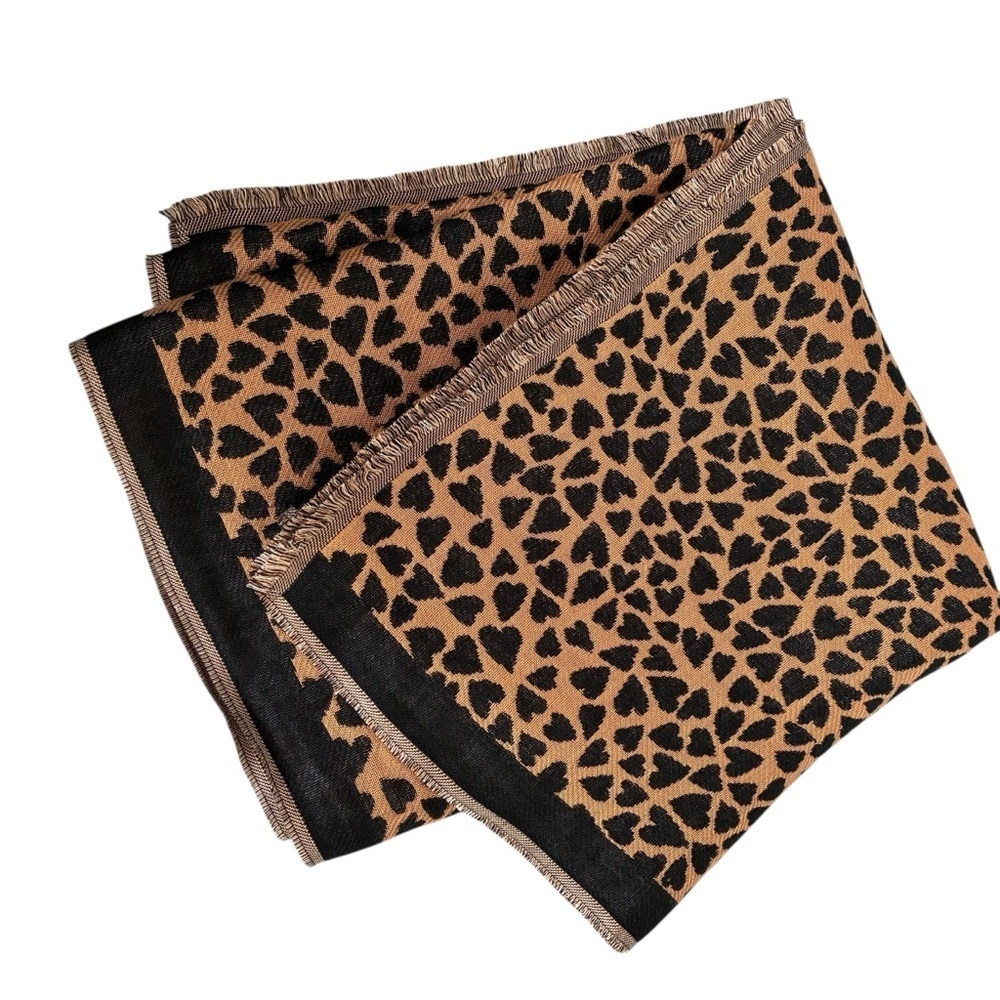 Ann Taylor Scarf  Tan and Black Reversible Animal Print Heart Shape